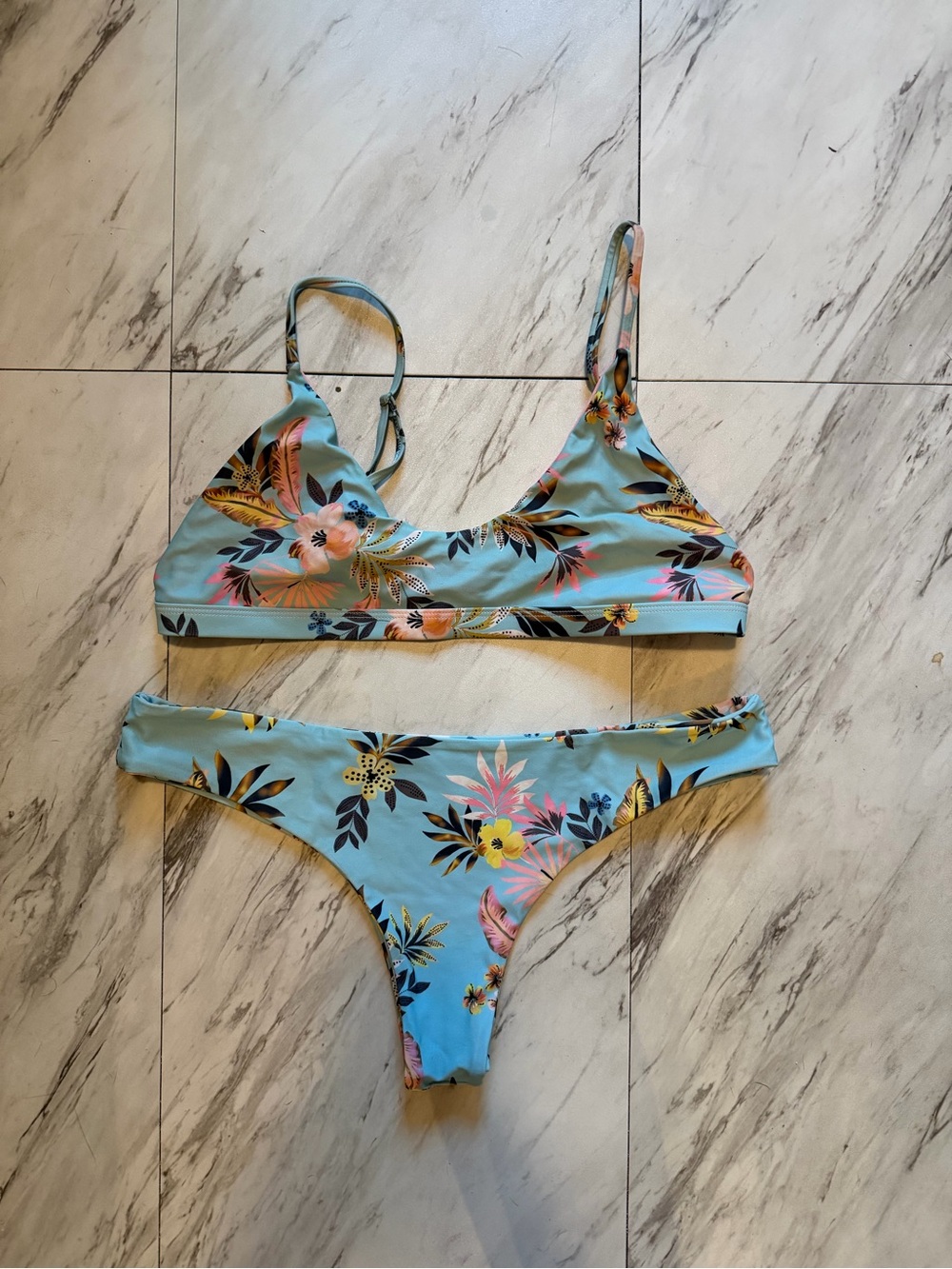 Light Blue Tropical Floral Bikini Set
